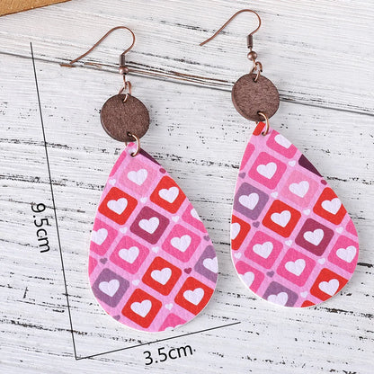 1 Pair Elegant Water Droplets Pu Leather Wood Drop Earrings