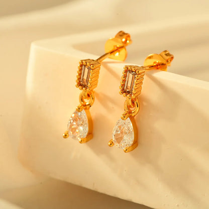 1 Pair Elegant Water Droplets Rectangle Copper Drop Earrings