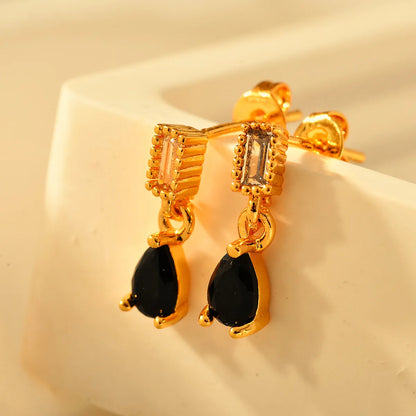 1 Pair Elegant Water Droplets Rectangle Copper Drop Earrings