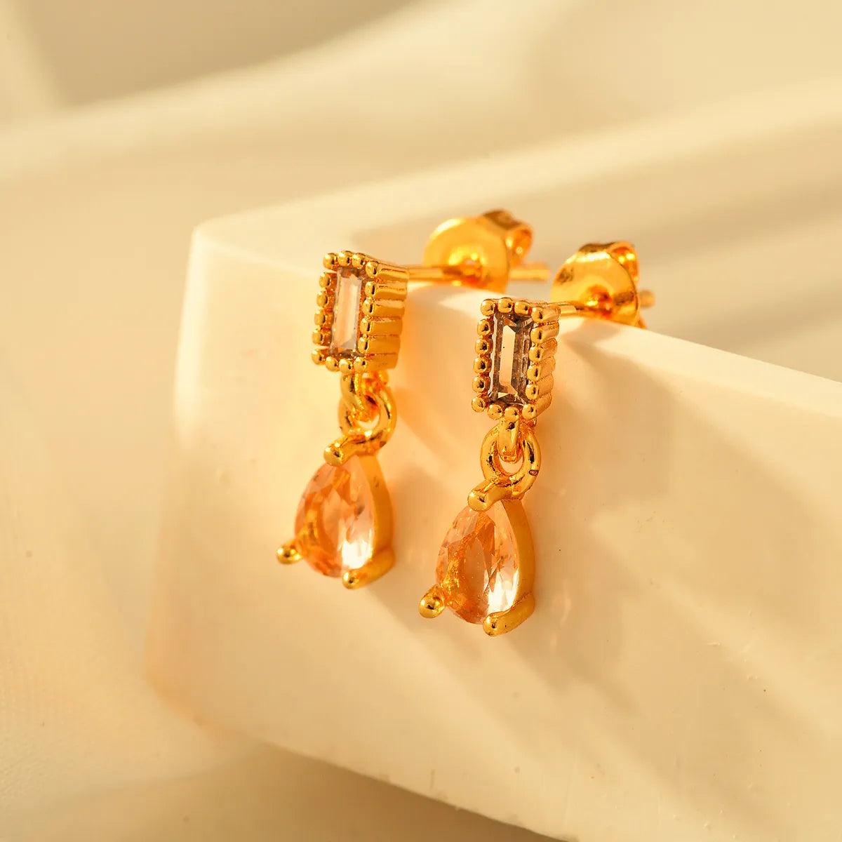 1 Pair Elegant Water Droplets Rectangle Copper Drop Earrings