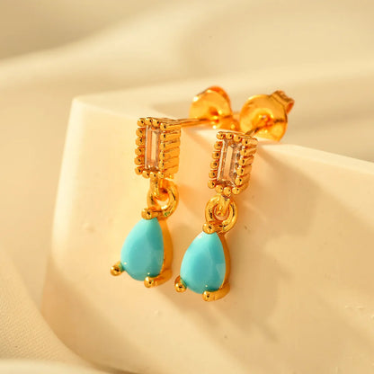 1 Pair Elegant Water Droplets Rectangle Copper Drop Earrings