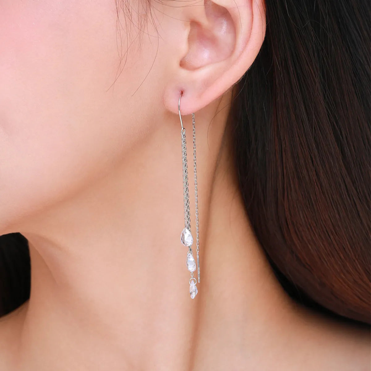 1 Pair Elegant Water Droplets Sterling Silver Plating Inlay Zircon Rhodium Plated Ear Line