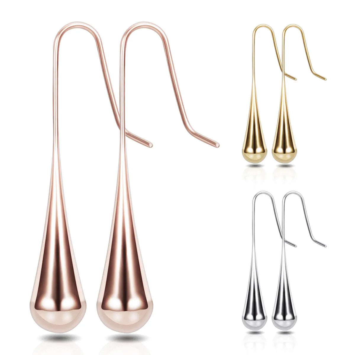 1 Pair Elegant Water Droplets Titanium Steel Plating Drop Earrings