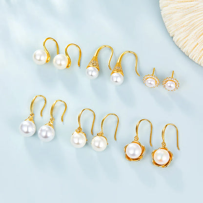 1 Pair Elegant Wedding Pastoral Round Inlay Imitation Pearl Pearl Zircon White Gold Plated Gold Plated Ear Studs Ear Hook