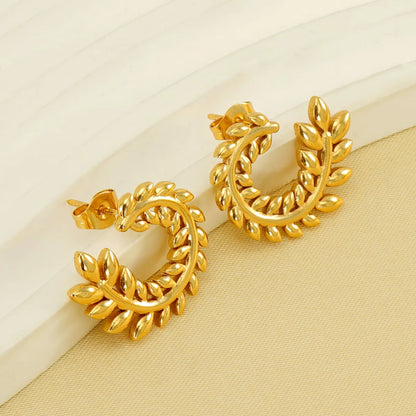 1 Pair Elegant Wreath Polishing Plating Stainless Steel 18k Gold Plated Earrings