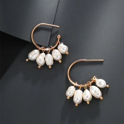 1 Pair Elegant Xuping Color Block Plating Inlay Alloy Artificial Pearls 18k Gold Plated Drop Earrings