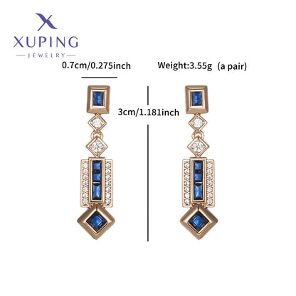 1 Pair Elegant XUPING Geometric Inlay Copper Artificial Gemstones 18K Gold Plated Drop Earrings