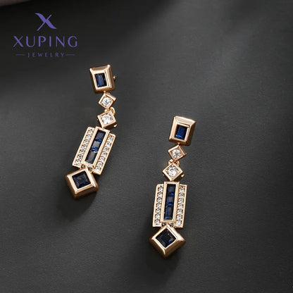 1 Pair Elegant XUPING Geometric Inlay Copper Artificial Gemstones 18K Gold Plated Drop Earrings