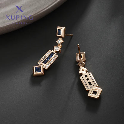 1 Pair Elegant XUPING Geometric Inlay Copper Artificial Gemstones 18K Gold Plated Drop Earrings