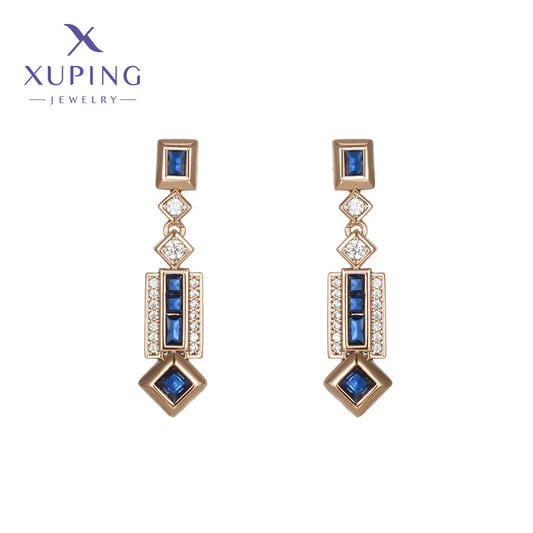 1 Pair Elegant XUPING Geometric Inlay Copper Artificial Gemstones 18K Gold Plated Drop Earrings