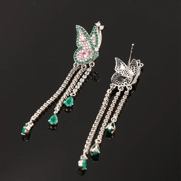 1 Pair Elegant Xuping Modern Style Butterfly Tassel Inlay Alloy Copper Alloy Artificial Gemstones White Gold Plated Drop Earrings