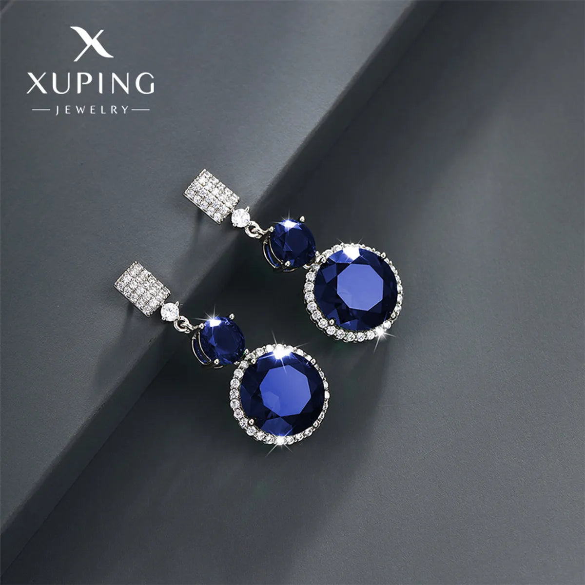 1 Pair Elegant Xuping Round Plating Inlay Copper Alloy Artificial Gemstones White Gold Plated Drop Earrings