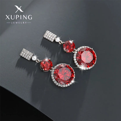 1 Pair Elegant Xuping Round Plating Inlay Copper Alloy Artificial Gemstones White Gold Plated Drop Earrings