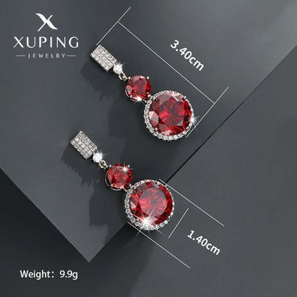 1 Pair Elegant Xuping Round Plating Inlay Copper Alloy Artificial Gemstones White Gold Plated Drop Earrings