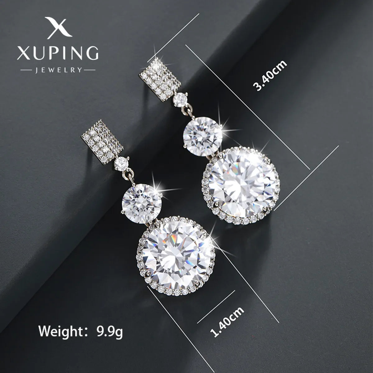 1 Pair Elegant Xuping Round Plating Inlay Copper Alloy Artificial Gemstones White Gold Plated Drop Earrings