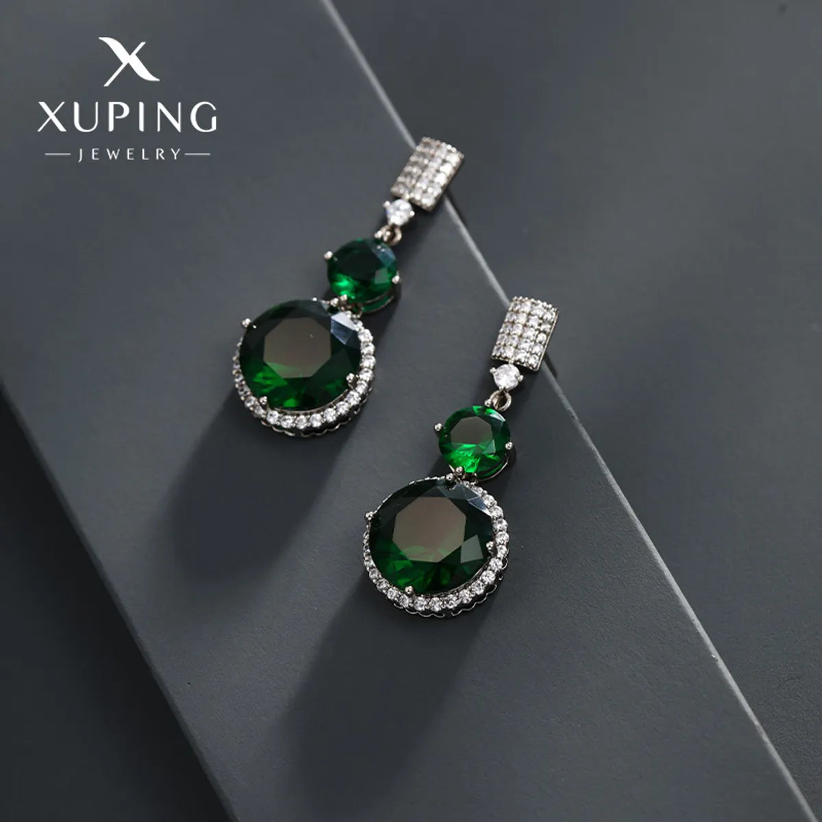 1 Pair Elegant Xuping Round Plating Inlay Copper Alloy Artificial Gemstones White Gold Plated Drop Earrings