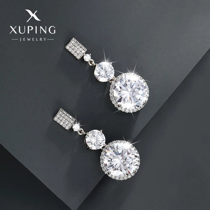 1 Pair Elegant Xuping Round Plating Inlay Copper Alloy Artificial Gemstones White Gold Plated Drop Earrings