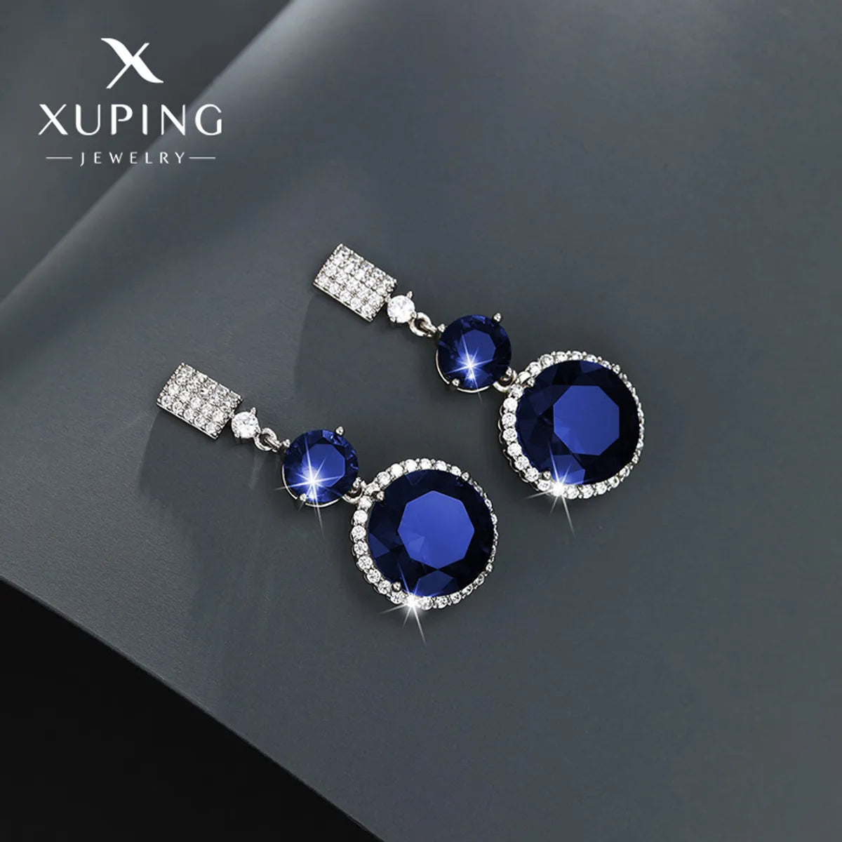 1 Pair Elegant Xuping Round Plating Inlay Copper Alloy Artificial Gemstones White Gold Plated Drop Earrings