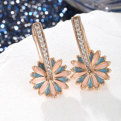 1 Pair Elegant Xuping Simple Style Flower Plating Inlay Copper Alloy Artificial Diamond 18k Gold Plated Hoop Earrings