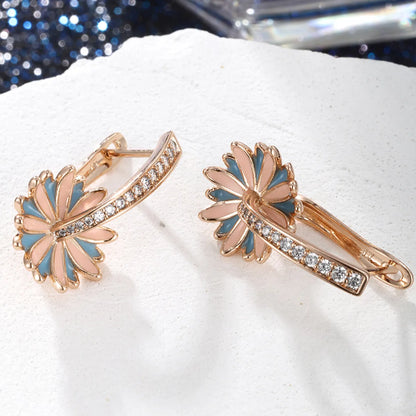 1 Pair Elegant Xuping Simple Style Flower Plating Inlay Copper Alloy Artificial Diamond 18k Gold Plated Hoop Earrings