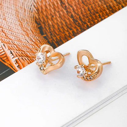 1 Pair Elegant Xuping Simple Style Heart Shape Plating Inlay Copper Alloy Artificial Diamond 18k Gold Plated White Gold Plated Ear Studs