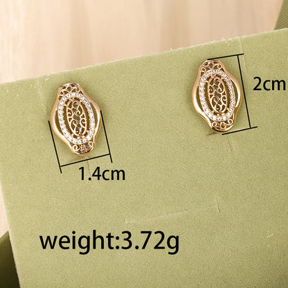 1 Pair Elegant Xuping Solid Color Plating Inlay Copper Alloy Artificial Diamond 18k Gold Plated Ear Studs