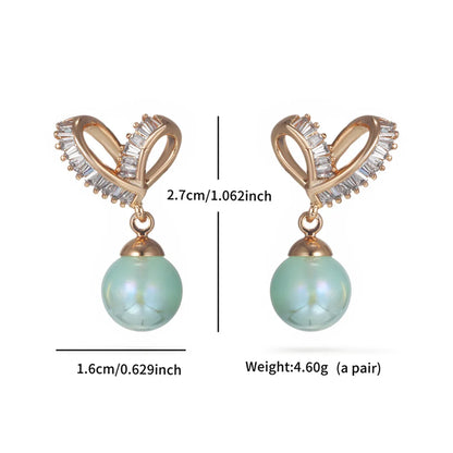 1 Pair Elegant XUPING Sweet Round Heart Shape Bow Knot Inlay Copper Artificial Gemstones Artificial Pearls 18K Gold Plated Drop Earrings