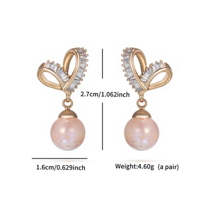 1 Pair Elegant XUPING Sweet Round Heart Shape Bow Knot Inlay Copper Artificial Gemstones Artificial Pearls 18K Gold Plated Drop Earrings