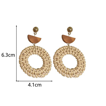 1 Pair Ethnic Style Bohemian Classic Style Round Braid Straw Drop Earrings