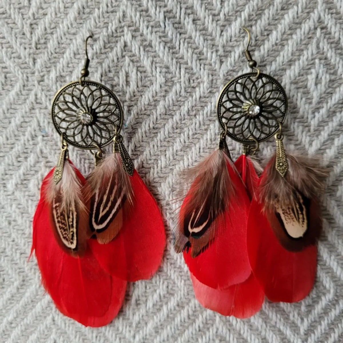 1 Pair Ethnic Style Bohemian Feather Plating Alloy Drop Earrings