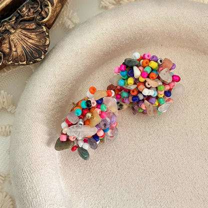 1 Pair Ethnic Style Bohemian Geometric Beaded Plating Stainless Steel Gravel Seed Bead Gold Plated Ear Studs