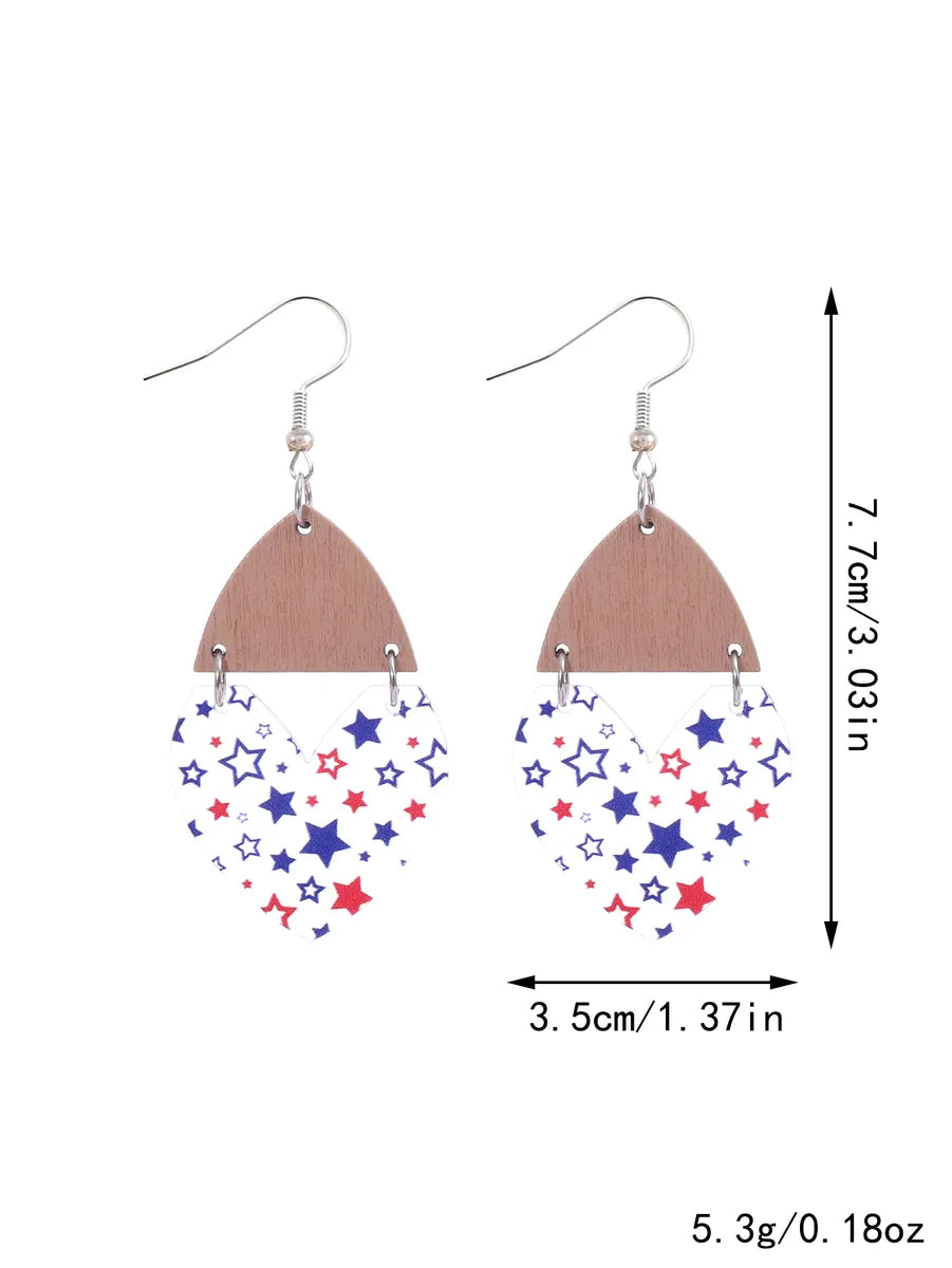 1 Pair Ethnic Style Bohemian Star Stripe Arylic Wood Drop Earrings