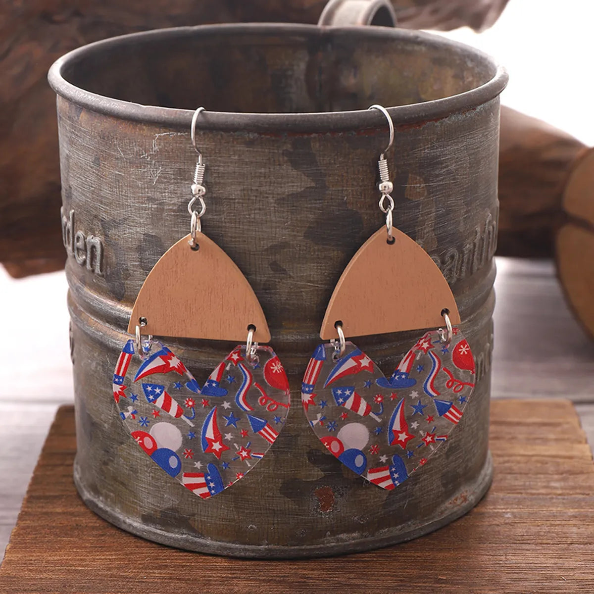 1 Pair Ethnic Style Bohemian Star Stripe Arylic Wood Drop Earrings