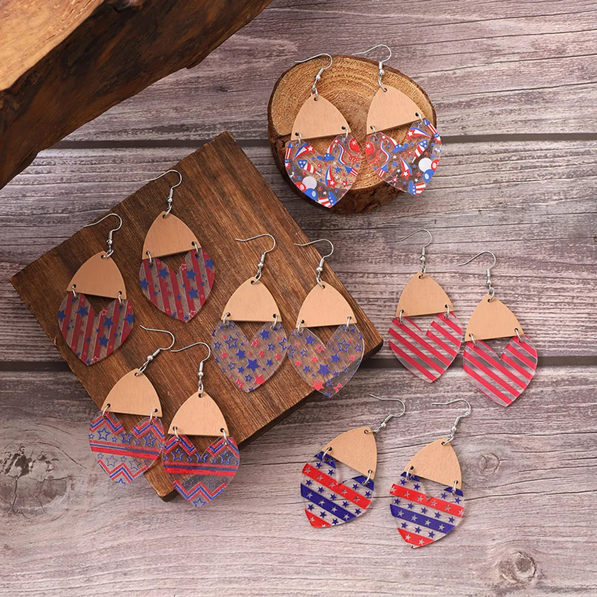 1 Pair Ethnic Style Bohemian Star Stripe Arylic Wood Drop Earrings