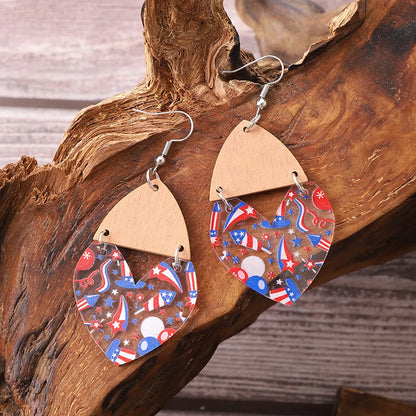 1 Pair Ethnic Style Bohemian Star Stripe Arylic Wood Drop Earrings