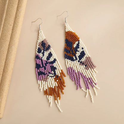 1 Pair Ethnic Style Bohemian Tassel Flower Glass Seed Bead Drop Earrings