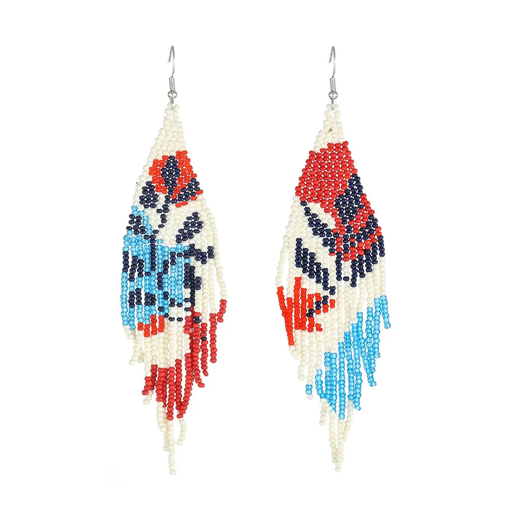 1 Pair Ethnic Style Bohemian Tassel Flower Glass Seed Bead Drop Earrings