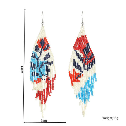 1 Pair Ethnic Style Bohemian Tassel Flower Glass Seed Bead Drop Earrings