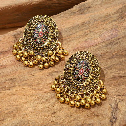 1 Pair Ethnic Style Bohemian Tassel Flower Plating Inlay Alloy Plastic Patch Drop Earrings