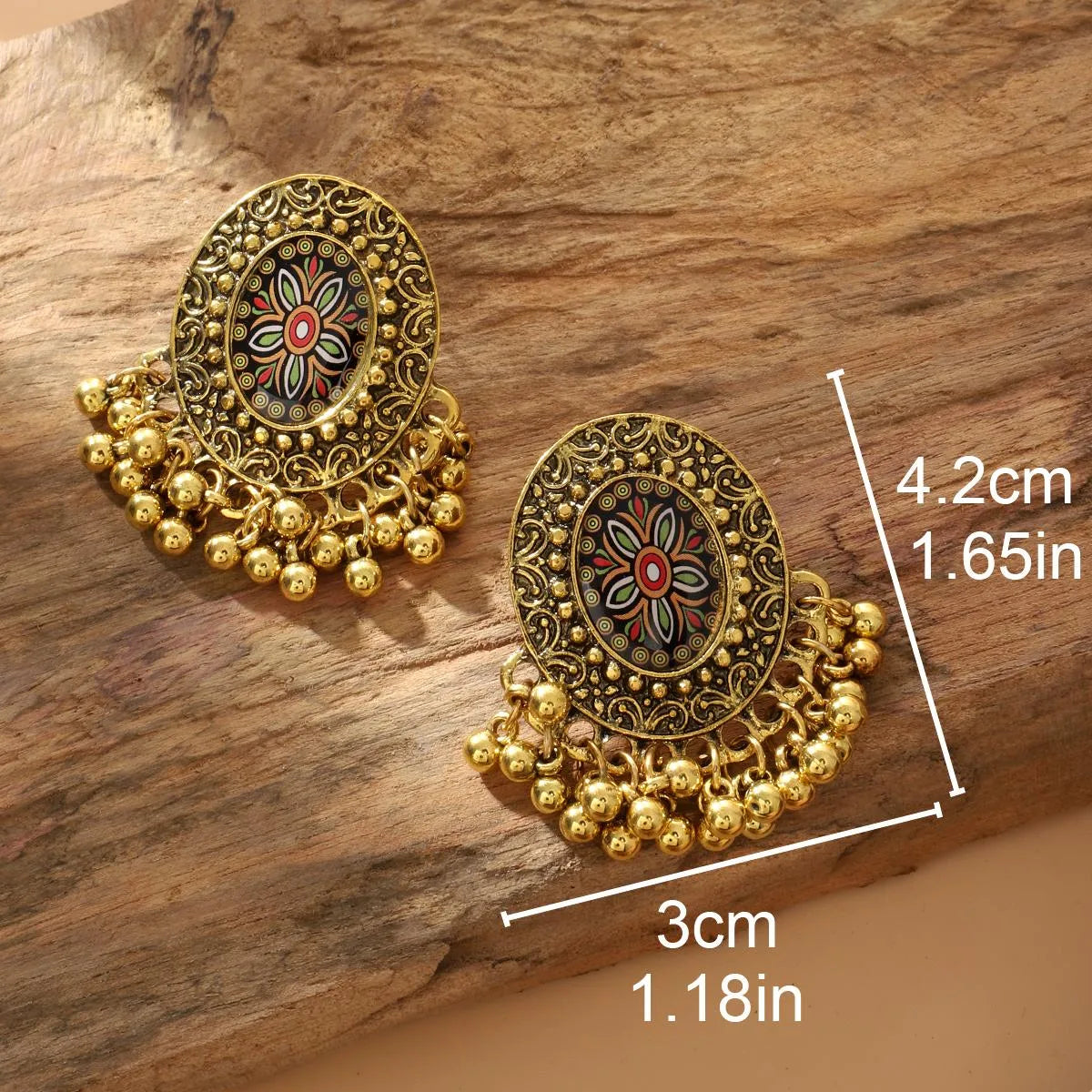 1 Pair Ethnic Style Bohemian Tassel Flower Plating Inlay Alloy Plastic Patch Drop Earrings