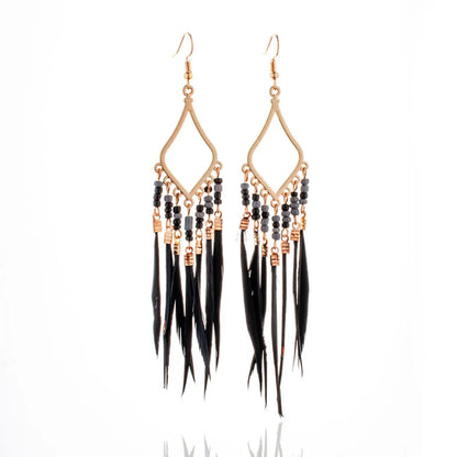 1 Pair Ethnic Style Bohemian Tassel Plating Alloy Feather Drop Earrings