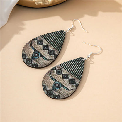 1 Pair Ethnic Style Bohemian Water Droplets Cattle Wood Drop Earrings