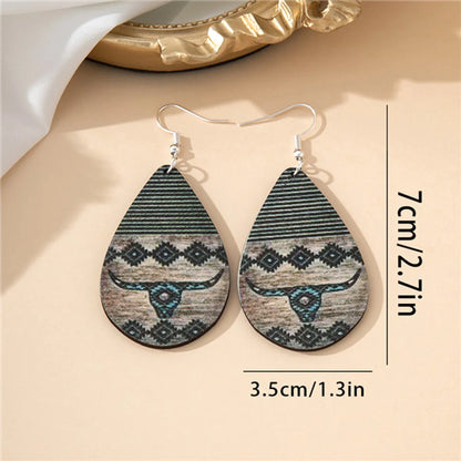 1 Pair Ethnic Style Bohemian Water Droplets Cattle Wood Drop Earrings