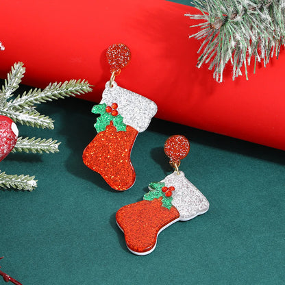 1 Pair Ethnic Style Christmas Socks Enamel Plating Alloy Drop Earrings