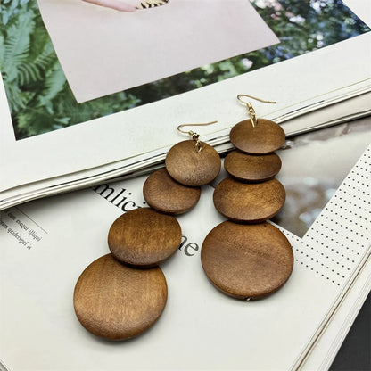 1 Pair Ethnic Style Circle Stoving Varnish Wood Drop Earrings