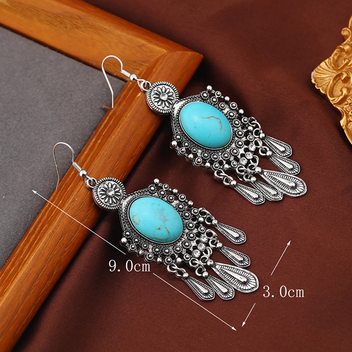 1 Pair Ethnic Style Classic Style Geometric Water Droplets Inlay Alloy Turquoise Rhinestones Drop Earrings