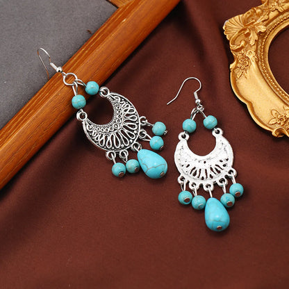 1 Pair Ethnic Style Classic Style Moon Water Droplets Inlay Alloy Turquoise Drop Earrings