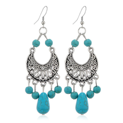 1 Pair Ethnic Style Classic Style Moon Water Droplets Inlay Alloy Turquoise Drop Earrings