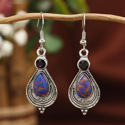 1 Pair Ethnic Style Classic Style Water Droplets Inlay Zinc Alloy Turquoise Drop Earrings