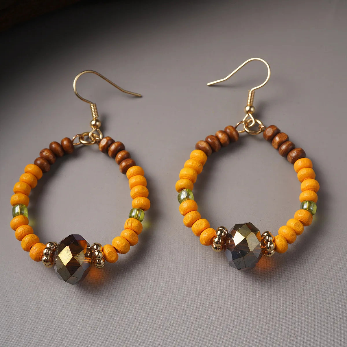 1 Pair Ethnic Style Color Block Handmade Wood Drop Earrings